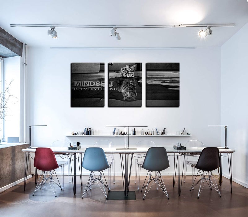 Yetaryy 3 Panels Mindset is Everything Motivational Canvas Wall Art Inspirational Entrepreneur Quotes Poster Print Artwork Painting Picture for Framed Home Decoration Living Room office bedroom 36''W x 16''H - Image 2