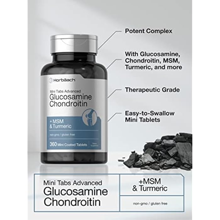 Horbäach Glucosamine Chondroitin MSM Turmeric | 360 Mini Coated Tablets | Advanced Glucosamine Formula | Non-GMO and Gluten Free Supplement - Image 3
