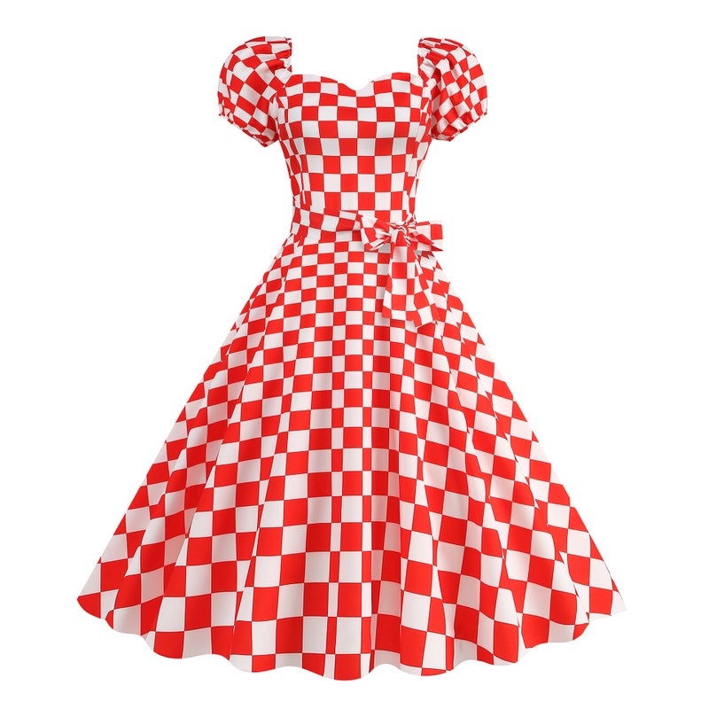 Large Quantity Sale Barbie Pink Waist-Tight Polka Dot Plaid Retro Hepburn Elegant Dress - Image 4
