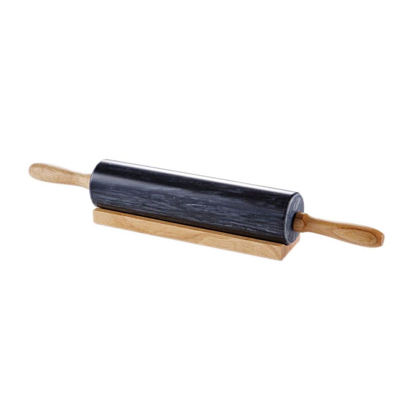JEmarble Rolling PinWooden HandlesBlackPremium Quality Polished Surface 18inch10Barrel Genuine Stone Nonstick Save Effort Easy to Clean