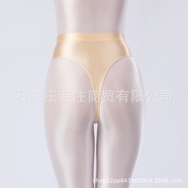 Large Size High-Waisted Glossy Silky Oily Elastic Tight-Fitting Men'S And Women'S High-Cut Gymnastics Thong 7255 - Image 1