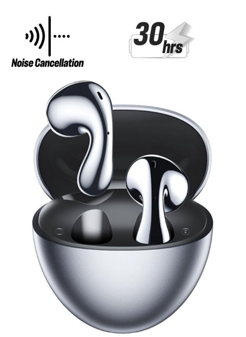 Wireless Earbuds for Music & Call, 5.4 Blutooth, 30H Extended Battery, Dual mic ENC Noise Reduction, Charging Time 3H, Singal Play 5H, Ultra Large Battery 450mAh (Silver)