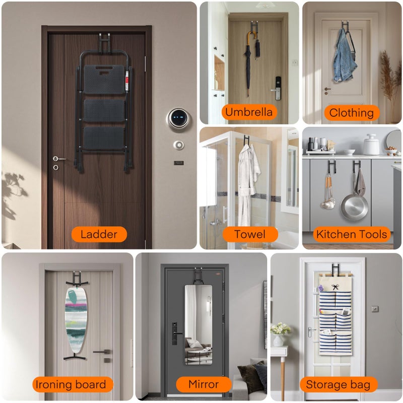 أف واي واي خطافات تعليق فوق الباب من Fyy - عبوة من قطعتين، علاقة تنظيم متينة بخطافين مع مطاط مانع للانزلاق للمناشف والملابس والقبعات والحقائب، للاستخدام في الحمام وغرفة النوم والمطبخ - تناسب الأبواب الداخلية حتى 1 3/8 بوصة، لون أسود - Image 5