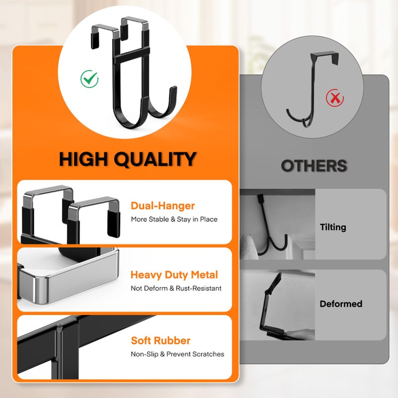 أف واي واي خطافات تعليق فوق الباب من Fyy - عبوة من قطعتين، علاقة تنظيم متينة بخطافين مع مطاط مانع للانزلاق للمناشف والملابس والقبعات والحقائب، للاستخدام في الحمام وغرفة النوم والمطبخ - تناسب الأبواب الداخلية حتى 1 3/8 بوصة، لون أسود - Image 3