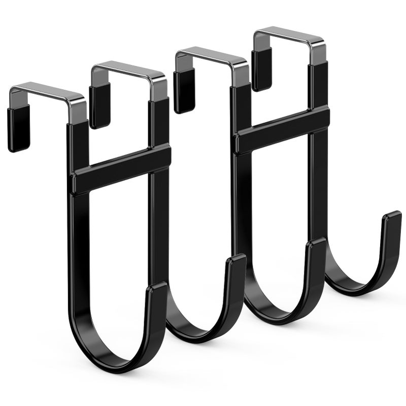 أف واي واي خطافات تعليق فوق الباب من Fyy - عبوة من قطعتين، علاقة تنظيم متينة بخطافين مع مطاط مانع للانزلاق للمناشف والملابس والقبعات والحقائب، للاستخدام في الحمام وغرفة النوم والمطبخ - تناسب الأبواب الداخلية حتى 1 3/8 بوصة، لون أسود - Image 1