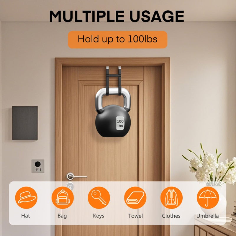 أف واي واي خطافات تعليق فوق الباب من Fyy - عبوة من قطعتين، علاقة تنظيم متينة بخطافين مع مطاط مانع للانزلاق للمناشف والملابس والقبعات والحقائب، للاستخدام في الحمام وغرفة النوم والمطبخ - تناسب الأبواب الداخلية حتى 1 3/8 بوصة، لون أسود - Image 4