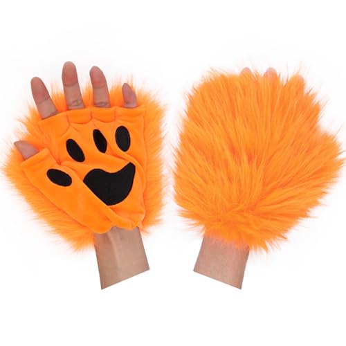HAOAN Wolf Fox Tail Clip Ears and Gloves Set Halloween Christmas Fancy Party Costume for Women (orange) - Image 4