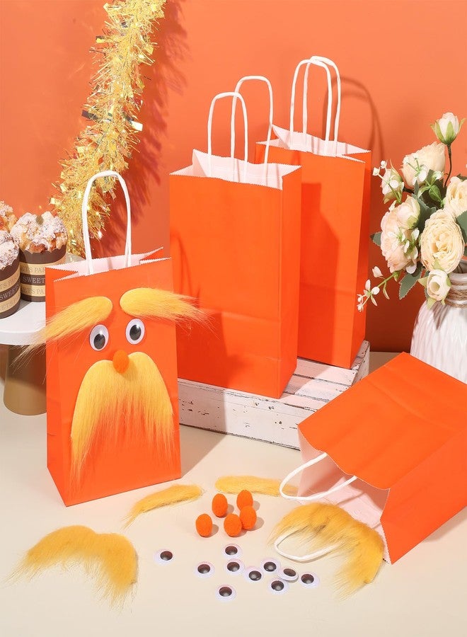 Maiteenly 12 Set DIY Orange Paper Gift Bags with Yellow Mustache Eyebrows Self Adhesive Eyes Noses Candy Treat Bags Favors Bag Bulk with Handle for Funny Carnival Party Supplies - Image 4