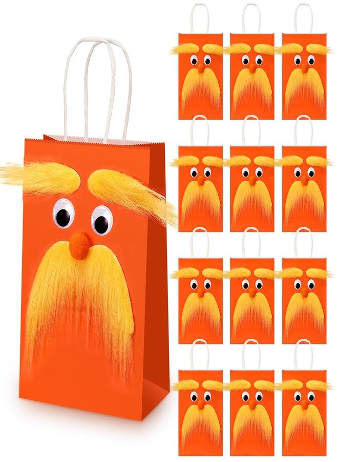 Maiteenly 12 Set DIY Orange Paper Gift Bags with Yellow Mustache Eyebrows Self Adhesive Eyes Noses Candy Treat Bags Favors Bag Bulk with Handle for Funny Carnival Party Supplies - Image 1