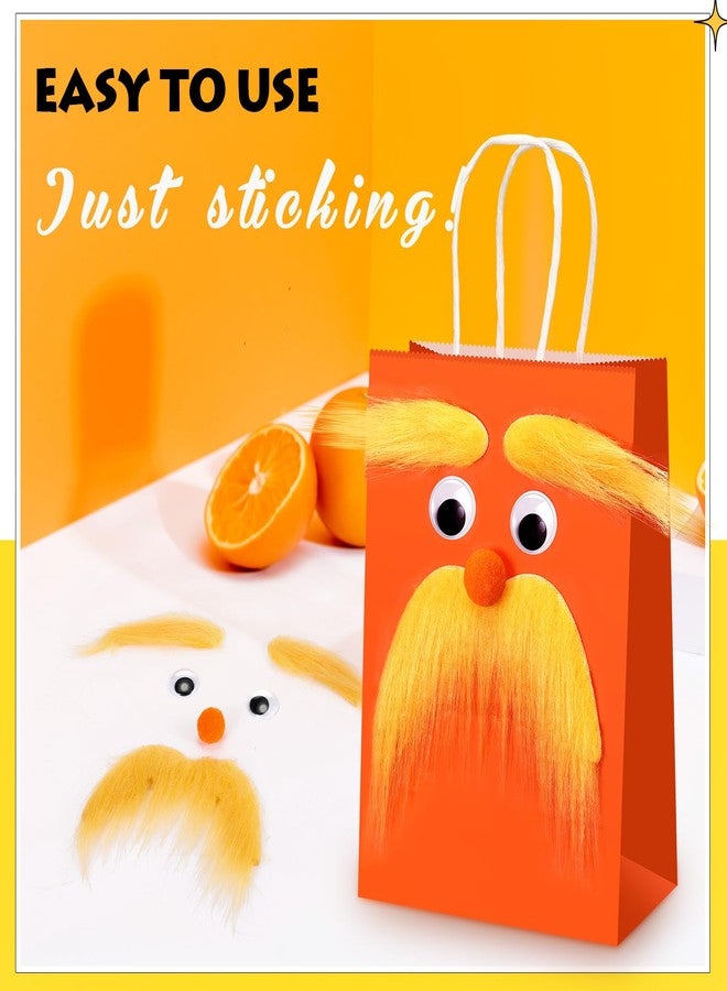 Maiteenly 12 Set DIY Orange Paper Gift Bags with Yellow Mustache Eyebrows Self Adhesive Eyes Noses Candy Treat Bags Favors Bag Bulk with Handle for Funny Carnival Party Supplies - Image 2