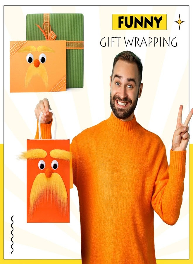 Maiteenly 12 Set DIY Orange Paper Gift Bags with Yellow Mustache Eyebrows Self Adhesive Eyes Noses Candy Treat Bags Favors Bag Bulk with Handle for Funny Carnival Party Supplies - Image 5