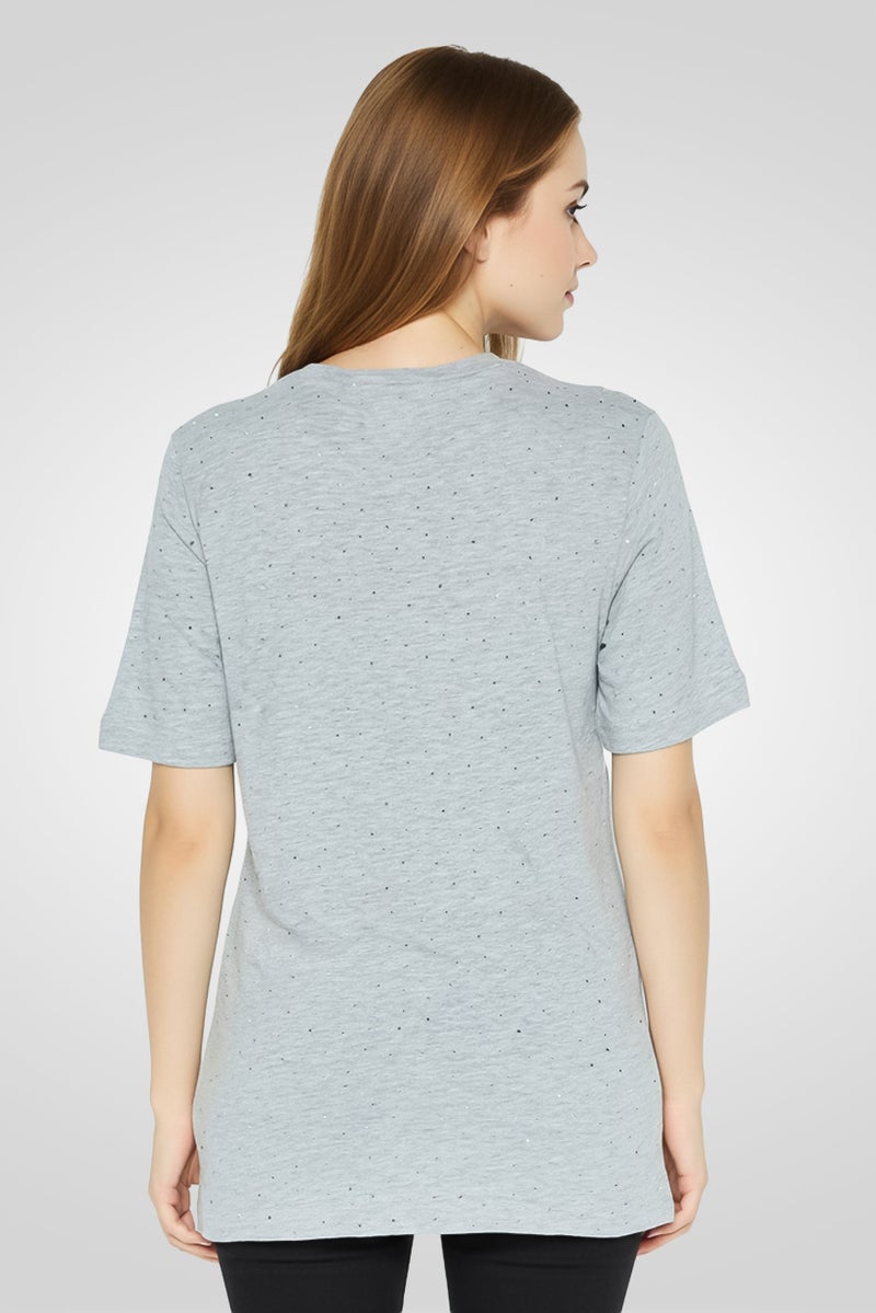DSQUARED2 Women Crew Neck Short Sleeve Brand Logo T Shirt, Grey - Image 2