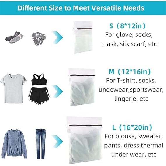 BIRZAR 3 Pcs Mesh Rectangle Laundry Clothing Washing Machine Bags Pouch for Delicates with Zipper Foldable Travel Storage Organize Bag for Bra Socks Tshirt and Underwear Lingerie Bag - Image 4
