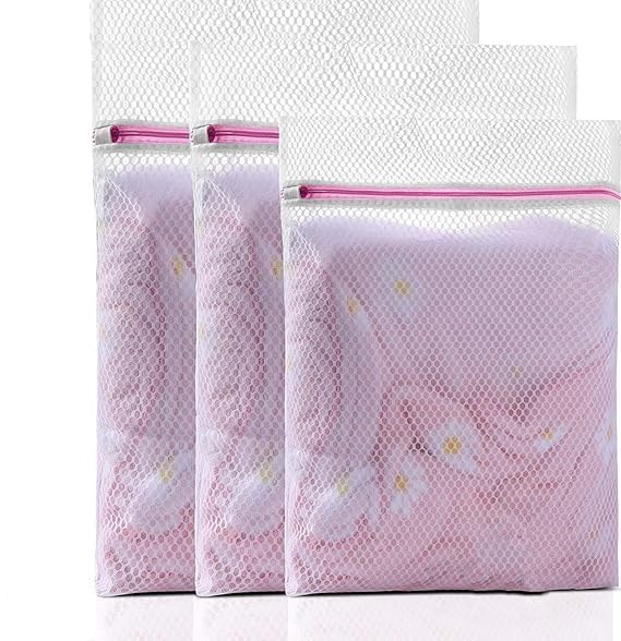 BIRZAR 3 Pcs Mesh Rectangle Laundry Clothing Washing Machine Bags Pouch for Delicates with Zipper Foldable Travel Storage Organize Bag for Bra Socks Tshirt and Underwear Lingerie Bag - Image 1