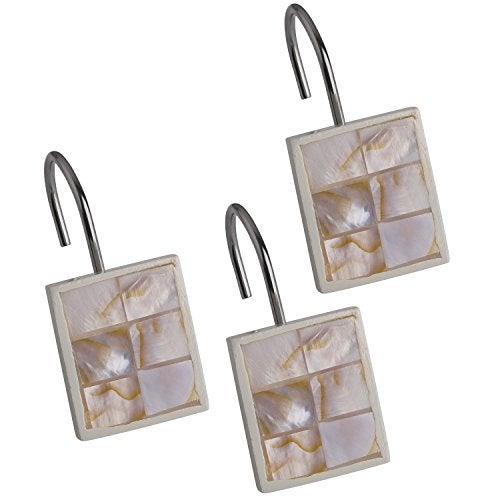 Creative Scents Milano Decorative Shower Curtain Hooks  Set of 12 Shower Curtain Rings for Bathroom Shower  Shower Hooks for Shower Curtain Finished in Modern Mother of Pearl 