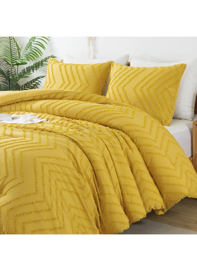 Litanika Litanika Mustard Yellow Queen Size Comforter Sets  3 Pieces Lightweight Chevron Tufted Bedding Comforter Set  Fluffy Down Alternative Comforter Bed Set Gift Choice  - Image 1