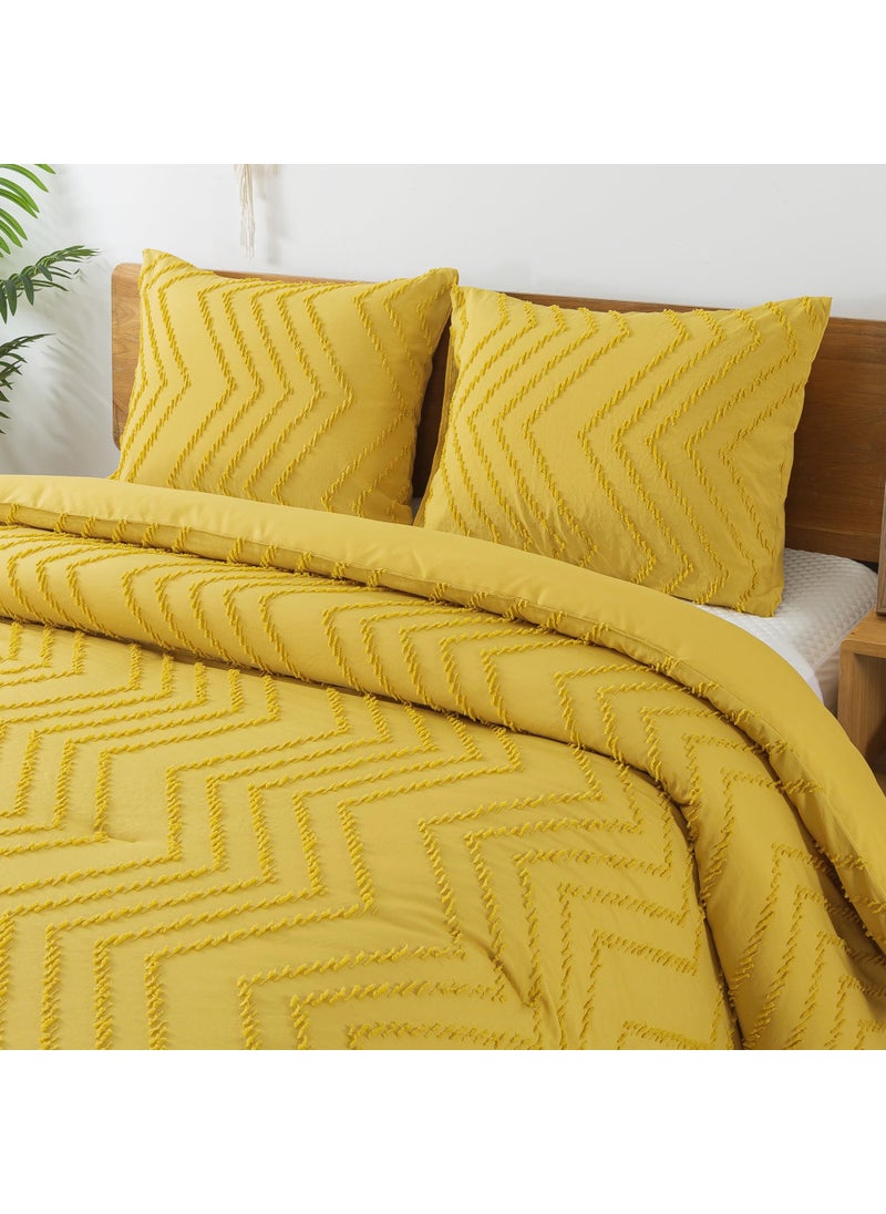 Litanika Litanika Mustard Yellow Queen Size Comforter Sets  3 Pieces Lightweight Chevron Tufted Bedding Comforter Set  Fluffy Down Alternative Comforter Bed Set Gift Choice  - Image 4