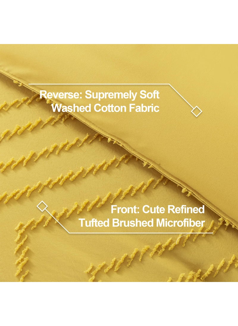 Litanika Litanika Mustard Yellow Queen Size Comforter Sets  3 Pieces Lightweight Chevron Tufted Bedding Comforter Set  Fluffy Down Alternative Comforter Bed Set Gift Choice  - Image 5