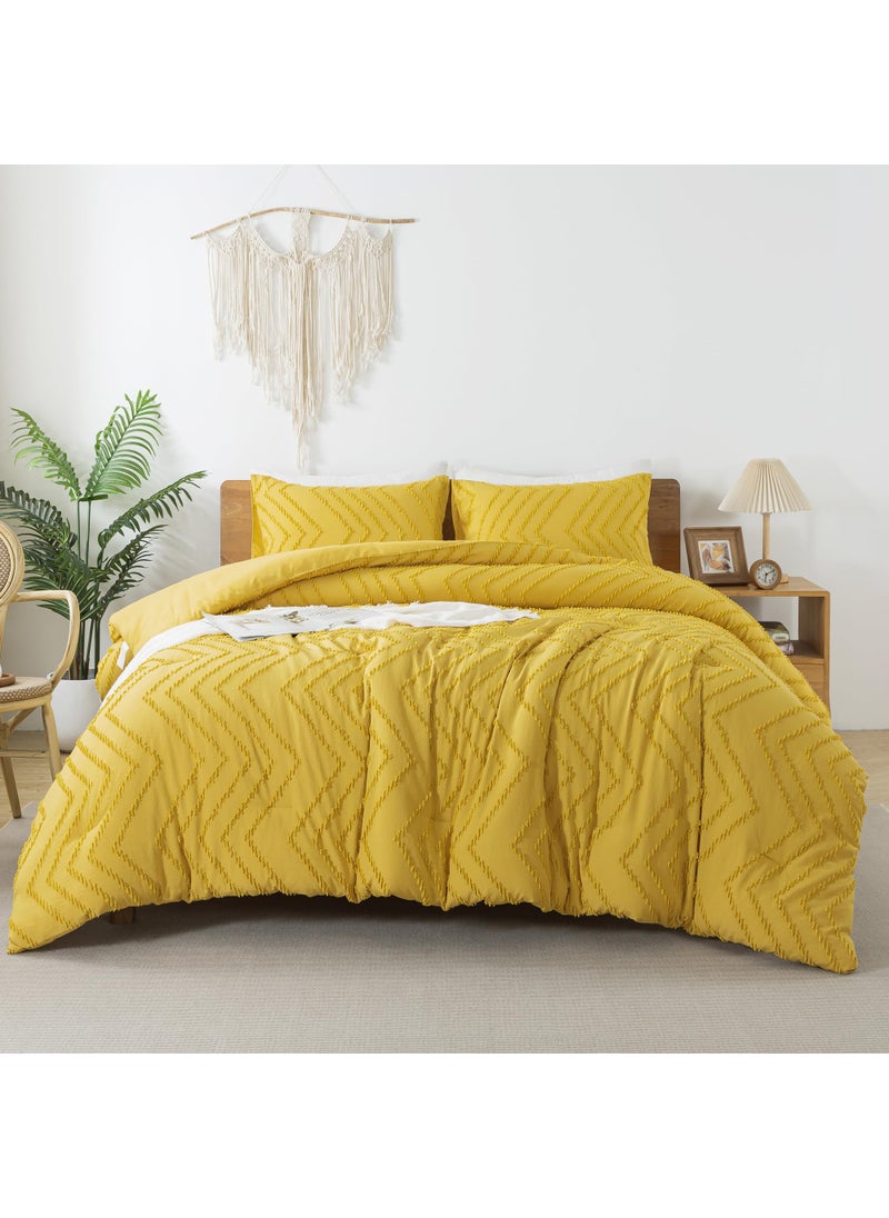 Litanika Litanika Mustard Yellow Queen Size Comforter Sets  3 Pieces Lightweight Chevron Tufted Bedding Comforter Set  Fluffy Down Alternative Comforter Bed Set Gift Choice  - Image 3