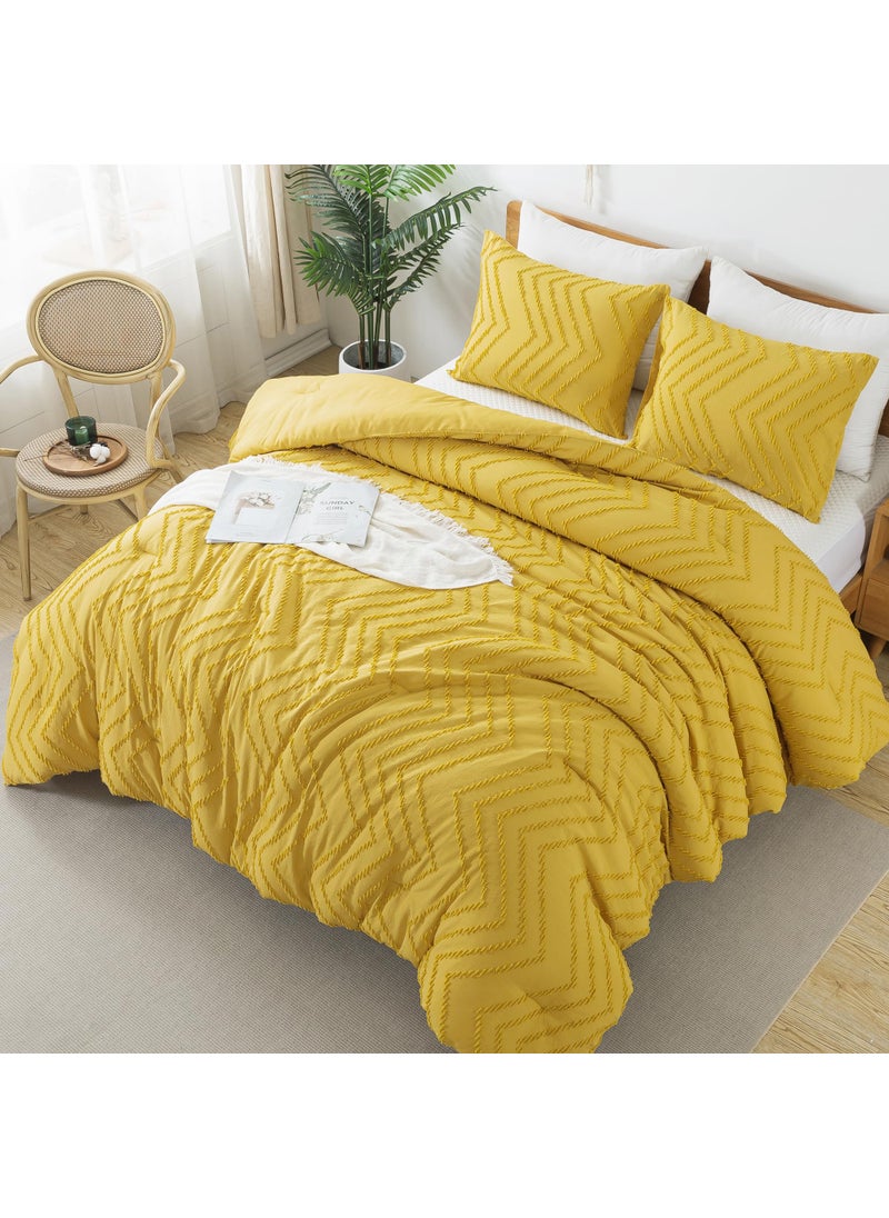 Litanika Litanika Mustard Yellow Queen Size Comforter Sets  3 Pieces Lightweight Chevron Tufted Bedding Comforter Set  Fluffy Down Alternative Comforter Bed Set Gift Choice  - Image 2