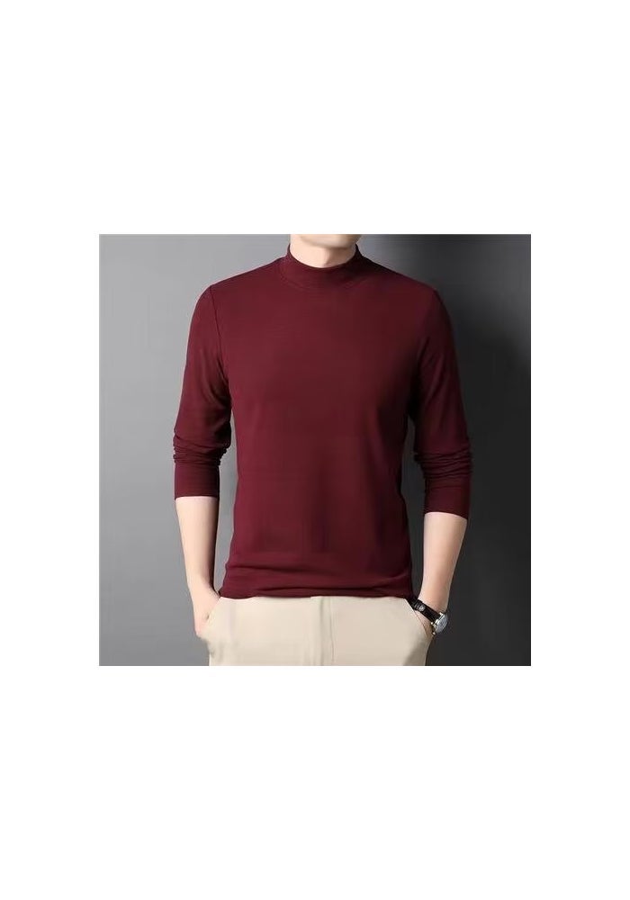 Long-sleeved T-shirt Men's Semi-high Collar Solid Color All-match Casual Inner Middle Collar Base Shirt Trendy New Autumn and Winter Base Shirt T-shirt - Image 1