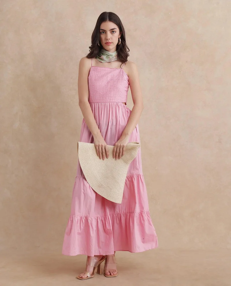 ريريزم Women's Shoulder Straps Zipper Maxi Dress