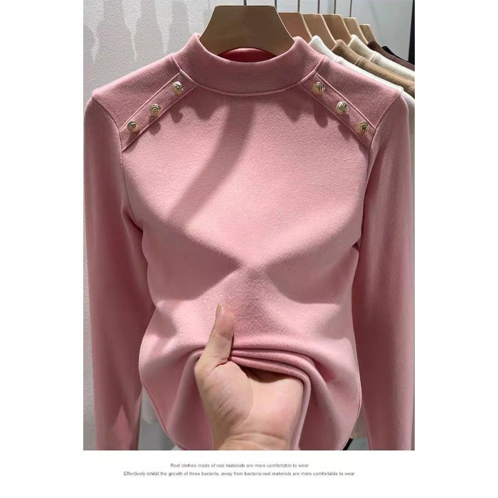 260G Derong Round Neck With Pure Color Long-Sleeved T-Shirt Warm Waist Winter Bottoming Shirt K-Style - Image 1