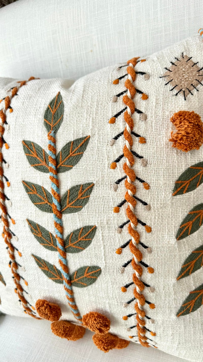 YugTex Hand Embroidered Saloni Boho Decorative Square Accent Throw Pillow Cover - Pillowcase for Living Room Sofa, Couch, Bedroom - Chair Cushion Cover - 20x20, Burnt Orange - Image 5