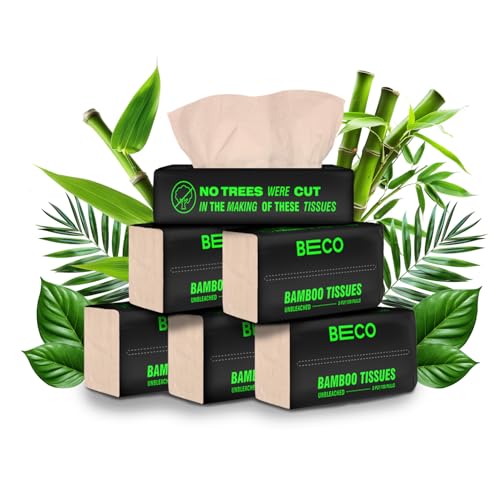Beco Bamboo Facial Tissue Paper Box-Soft Pack | 100 pulls x 6 packs | Super Soft, Skin Friendly & Highly Absorbent Face Tissue Napkins | Car Tissues | 100% Natural & Ecofriendly | 2 ply-600 Pulls - Image 1
