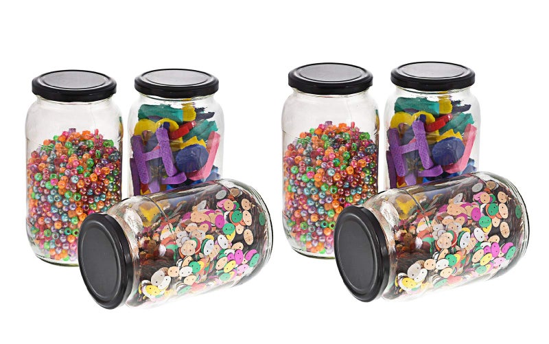 Machak Big Glass Jars For Kitchen Storage 1kg Set With Airtight Black Lid, 6 Pieces - Image 1