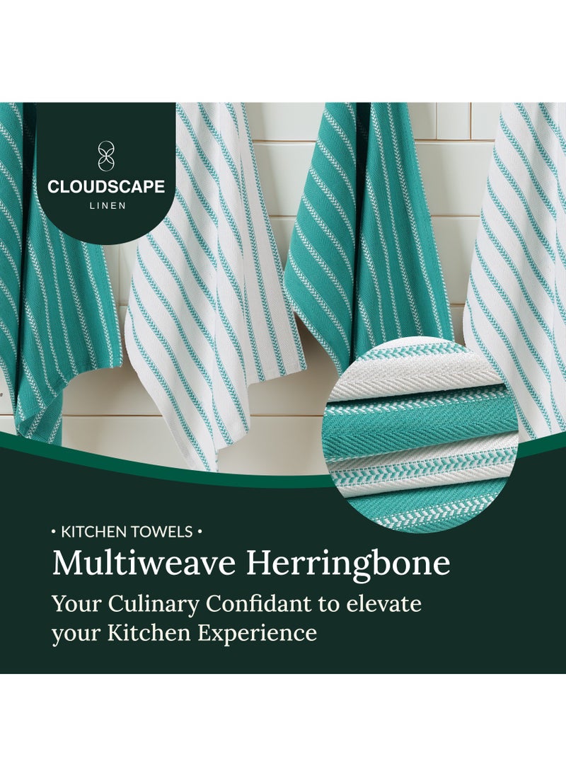 Cloud Scape Linen 100% Cotton Herringbone Kitchen Towels Set- Pack of 4, 18x 28 inches - Highly Absorbent and Quick Dry Dish Towels, Peacock Blue  - Image 2
