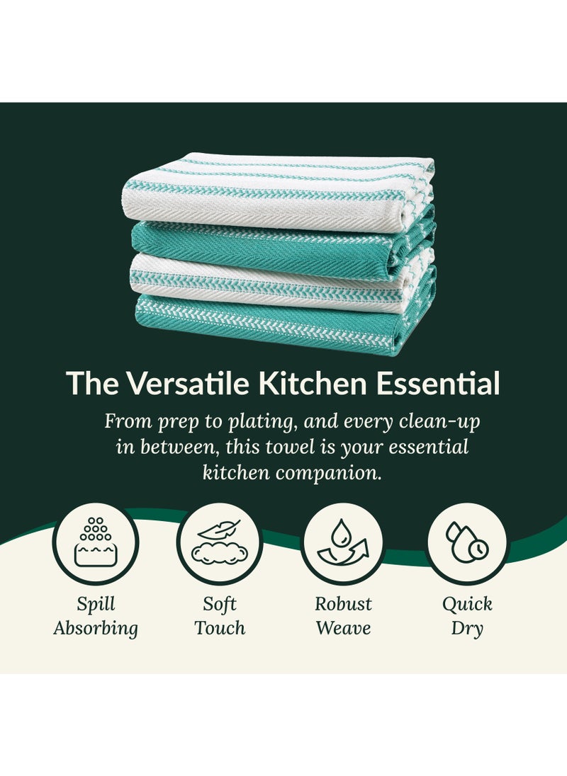 Cloud Scape Linen 100% Cotton Herringbone Kitchen Towels Set- Pack of 4, 18x 28 inches - Highly Absorbent and Quick Dry Dish Towels, Peacock Blue  - Image 3