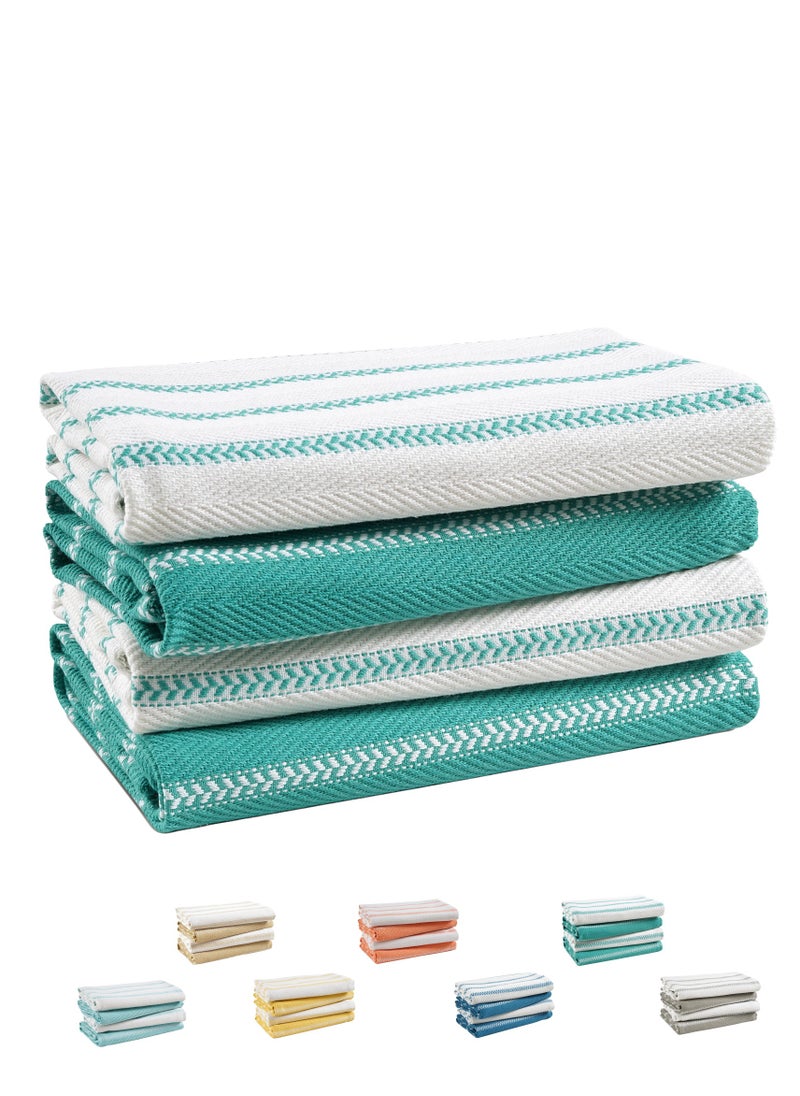 Cloud Scape Linen 100% Cotton Herringbone Kitchen Towels Set- Pack of 4, 18x 28 inches - Highly Absorbent and Quick Dry Dish Towels, Peacock Blue  - Image 1