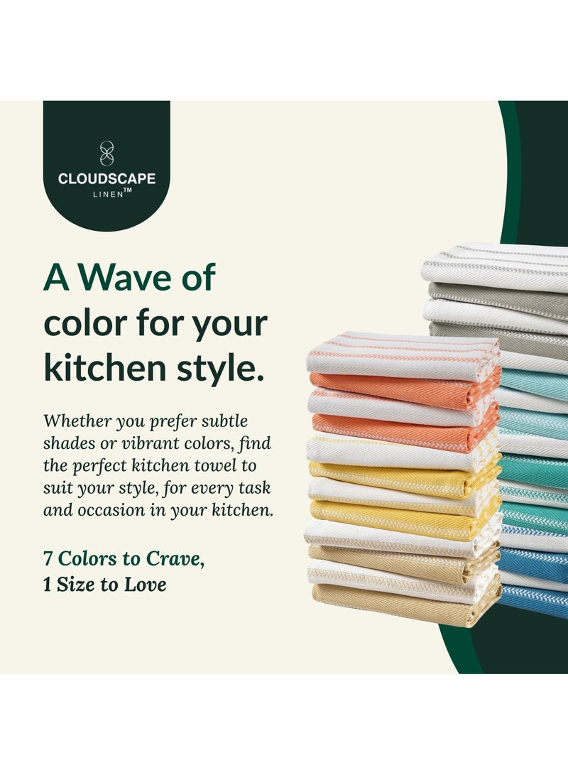 Cloud Scape Linen 100% Cotton Herringbone Kitchen Towels Set- Pack of 4, 18x 28 inches - Highly Absorbent and Quick Dry Dish Towels, Peacock Blue - Image 5