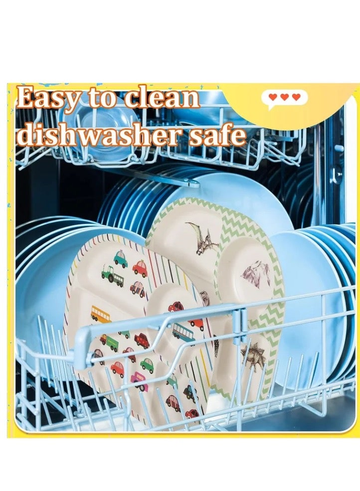 Bamboo Fiber Baby Dinnerware Set, Food Plate Bowl Cup Spoon Fork Set Dishware, BPA Free Dishwasher Safe Cartoon Tableware for Kids, Set of 5 Pcs, Car Pattern - Image 5