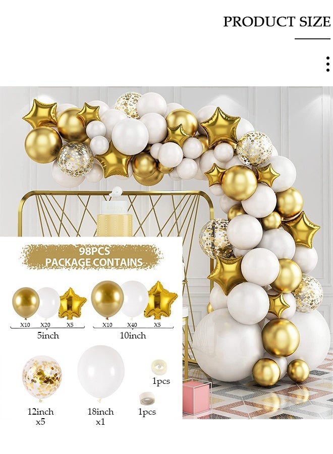 DUNISO طقم قوس بالون متعدد الألوان من 98 قطعة، مجموعة بالونات لاتكس باستيل ذهبية وبيضاء معدنية لتزيين خلفية حفل زفاف الطفل وأعياد الميلاد - Image 2