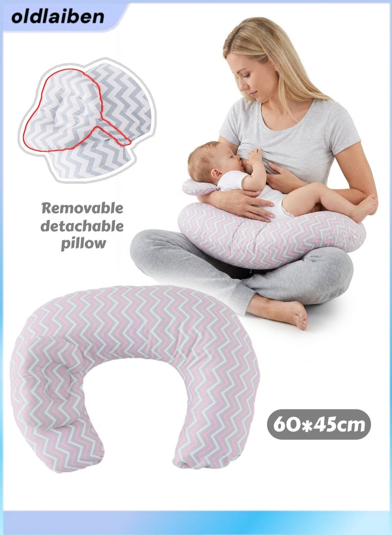 الدليبن وسائد رضاعة للأطفال، وسادة مضادة للبصق، وضعية لحديثي الولادة، وسادة رضاعة مع وسادة دعم للرضع، وسادة دعم للأطفال، وسادة رضاعة متعددة الاستخدامات، قابلة للغسل في الغسالة، للأم والطفل (خطوط وردية) - Image 1