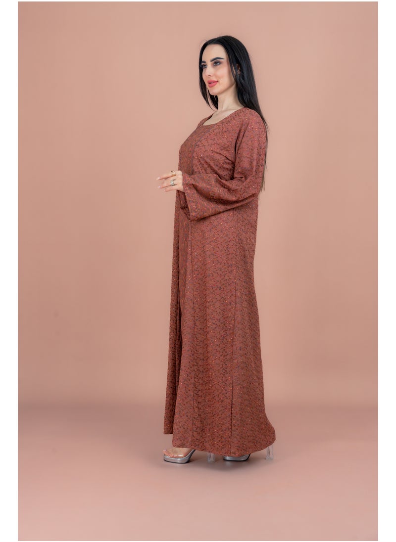 IKKXA Modern Embroidered Jalabiya IN091 Maroon  - Image 3