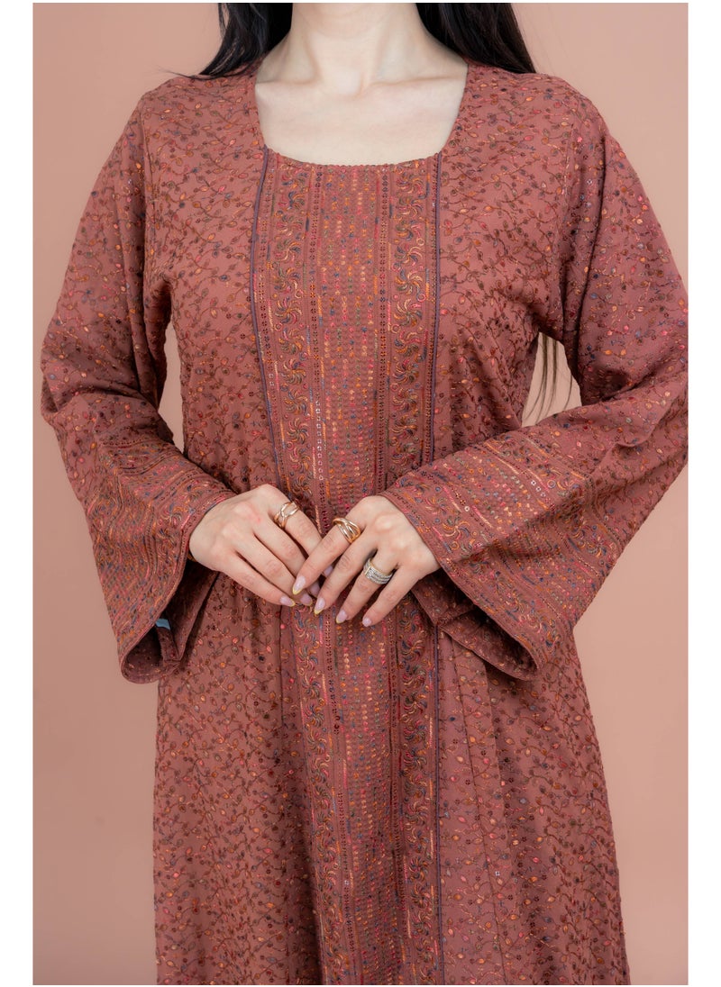 IKKXA Modern Embroidered Jalabiya IN091 Maroon  - Image 2