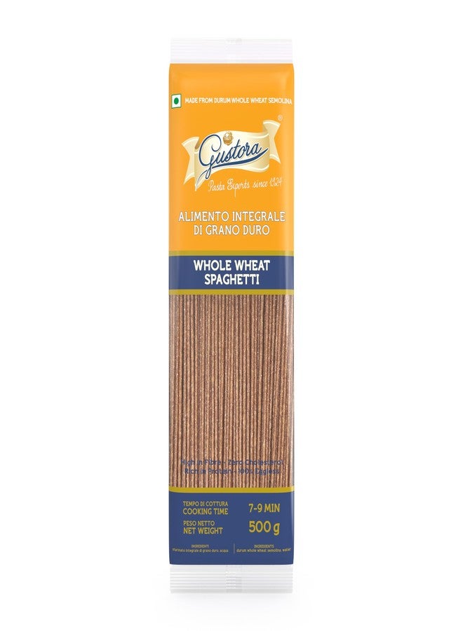Gustora Whole Wheat Spaghetti Pasta | Made Of Whole Wheat | No Maida|Vegetarian|Rich In Protein & Fibre | Zero Cholesterol | Cooking Time 10 Min - 500 Gram - Image 1