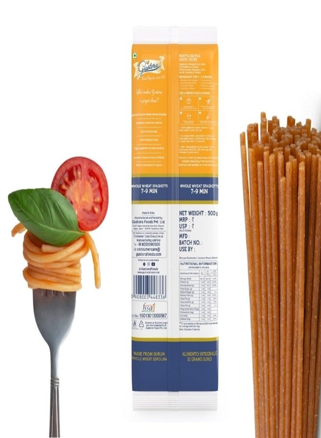 Gustora Whole Wheat Spaghetti Pasta | Made Of Whole Wheat | No Maida|Vegetarian|Rich In Protein & Fibre | Zero Cholesterol | Cooking Time 10 Min - 500 Gram - Image 4