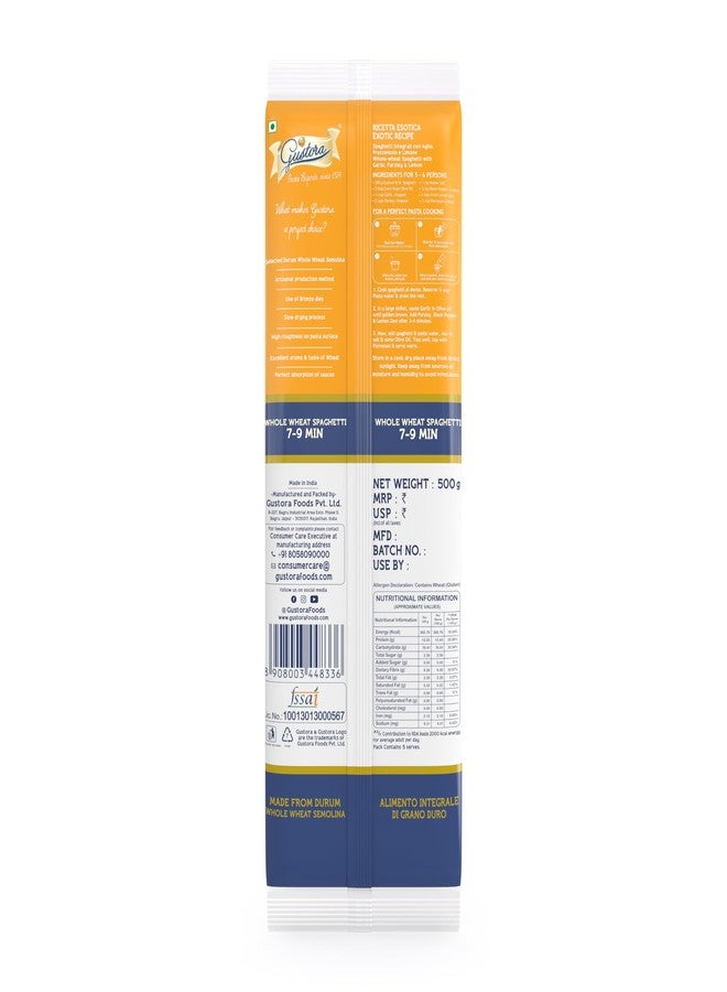 Gustora Whole Wheat Spaghetti Pasta | Made Of Whole Wheat | No Maida|Vegetarian|Rich In Protein & Fibre | Zero Cholesterol | Cooking Time 10 Min - 500 Gram - Image 2