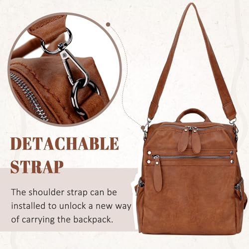 VX VONXURY Backpack Purse for Women, PU Leather Fashion Convertible Backpack Shoulder Bag Ladies Rucksack In 2 Ways To Carry Brown - Image 4