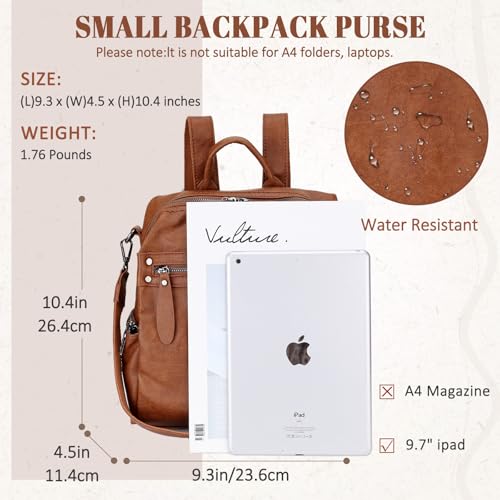VX VONXURY Backpack Purse for Women, PU Leather Fashion Convertible Backpack Shoulder Bag Ladies Rucksack In 2 Ways To Carry Brown - Image 2