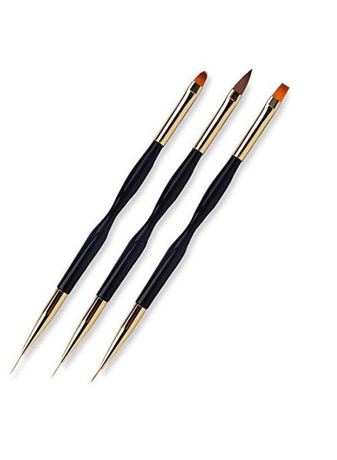 FULINJOY 3 Pcs Nail Drawing Pen, Dual End Nail Art Pen Brush Acrylic Round Flat Painting Drawing Liner Nail Tools - Image 1