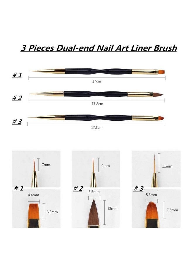 FULINJOY 3 Pcs Nail Drawing Pen, Dual End Nail Art Pen Brush Acrylic Round Flat Painting Drawing Liner Nail Tools - Image 2