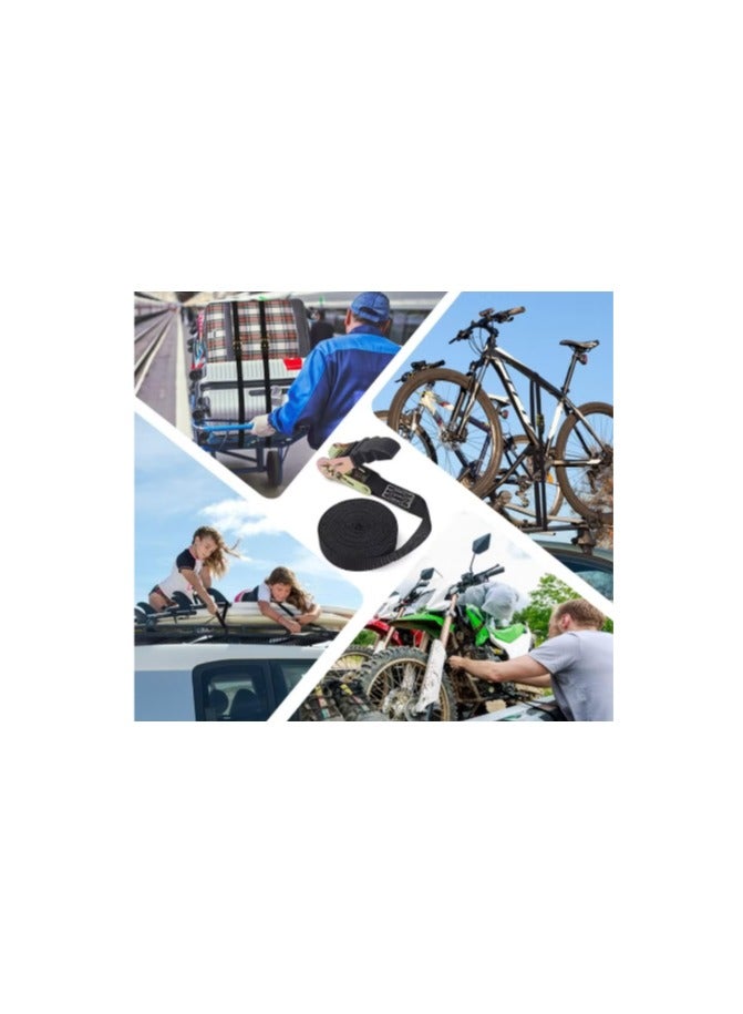 20 FT Ratchet Straps Ratchet Tie Downs Straps 6M 25mm Heavy Duty Tensioning Belts Adjustable Cam Buckles Strap Lashing Straps for Motorcycles Car Trailer Household Black 2 Pack - Image 2