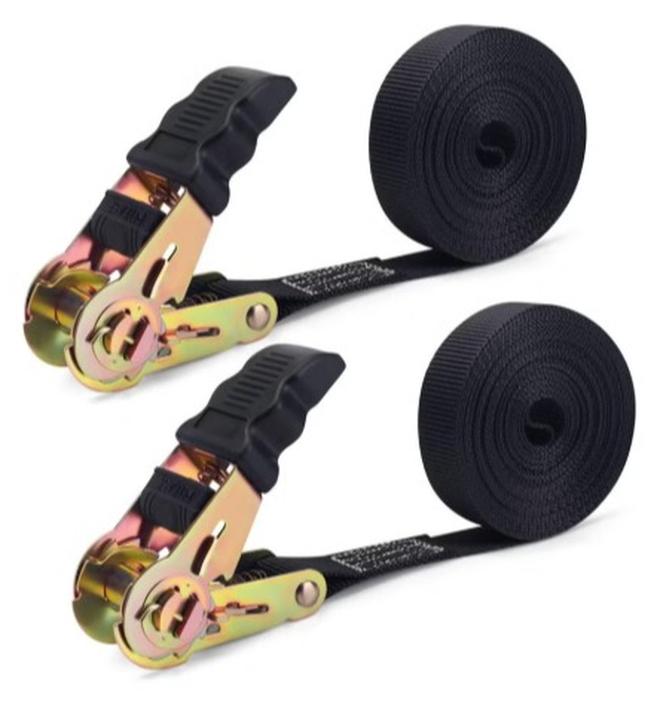 20 FT Ratchet Straps Ratchet Tie Downs Straps 6M 25mm Heavy Duty Tensioning Belts Adjustable Cam Buckles Strap Lashing Straps for Motorcycles Car Trailer Household Black 2 Pack - Image 1