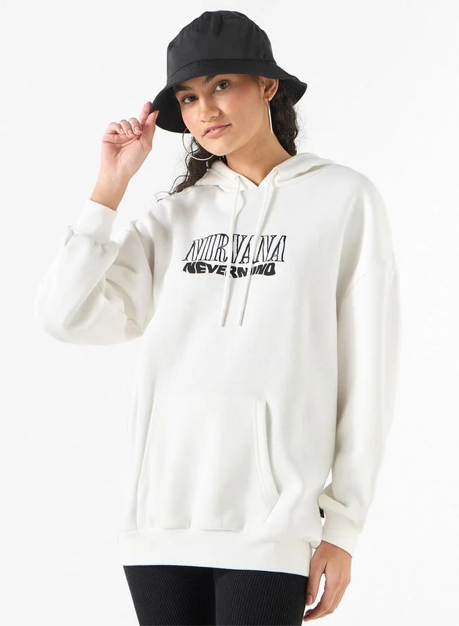 Nirvana Graphic Print Hoodie with Kangaroo Pocket