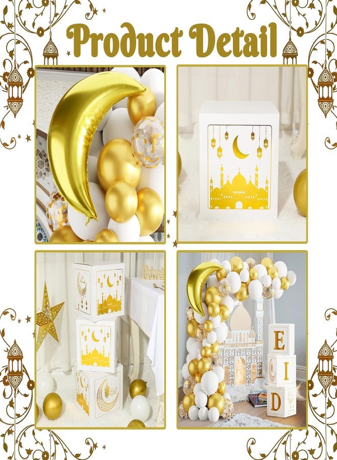 FengRise Eid Mubarak Decoration for Home 2026 - 89 White Gold Balloon Arch with Eid Mubarak Star Balloons,Star Moon Balloon Boxes,Ramadan Party Supplies Decorations for Ramadan Festival - Image 3